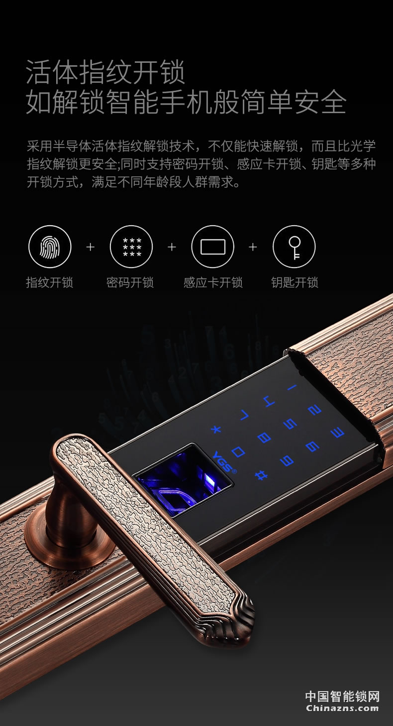 YGS杨格指纹锁欧式大门锁滑盖别墅双开门锁智能电子锁密码锁