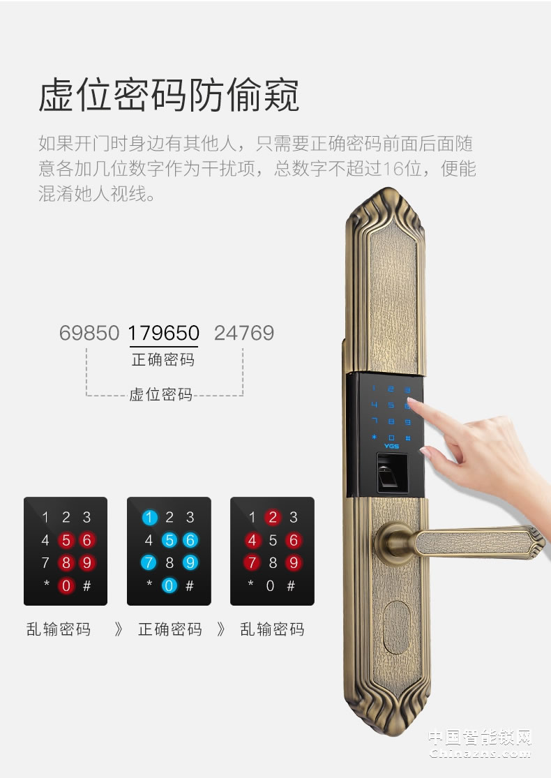 YGS杨格指纹锁欧式大门锁滑盖别墅双开门锁智能电子锁密码锁