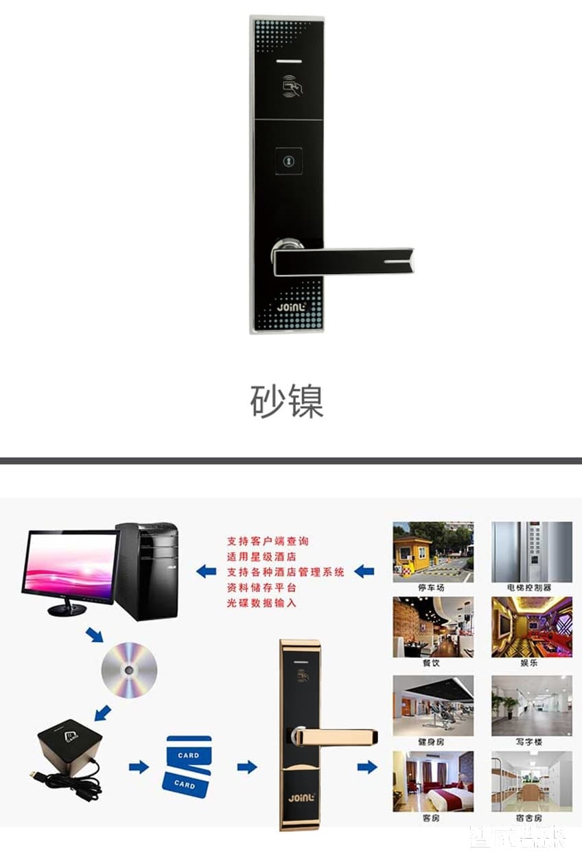 佳因特智能锁酒店锁GY9017金色防火锁体、读卡识别