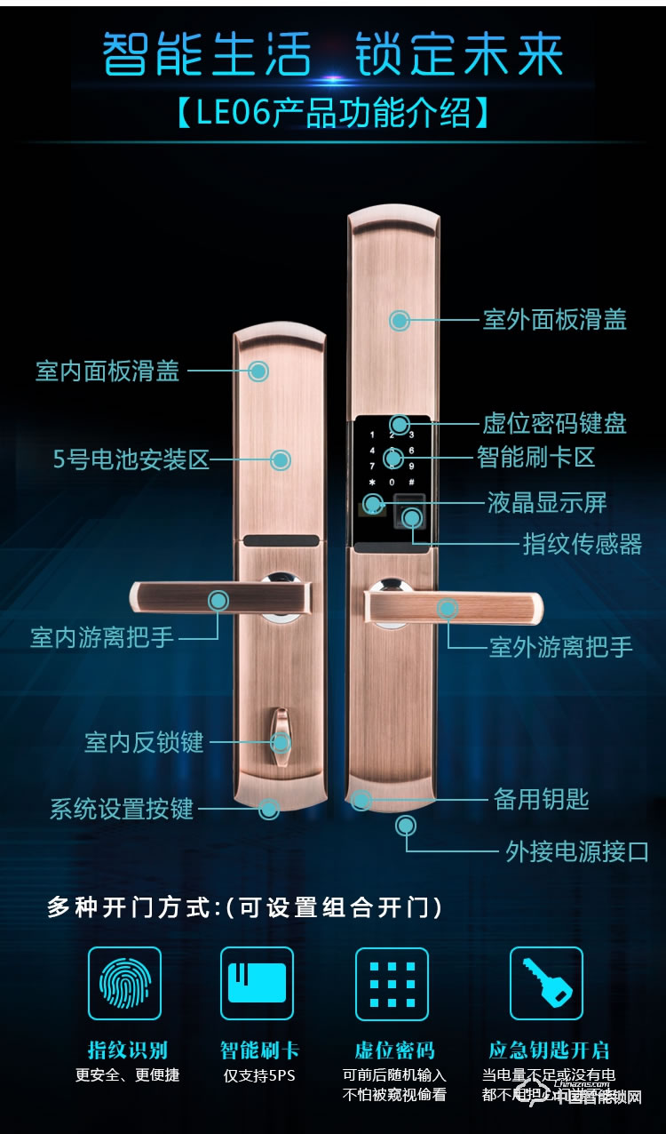 伊派尔滑盖指纹锁 智能门锁电子锁 防盗门智能锁