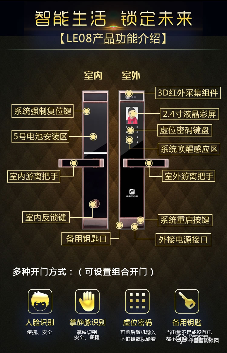 伊派尔人脸识别掌静脉指纹锁家用防盗门锁智能锁密码锁家居智能锁