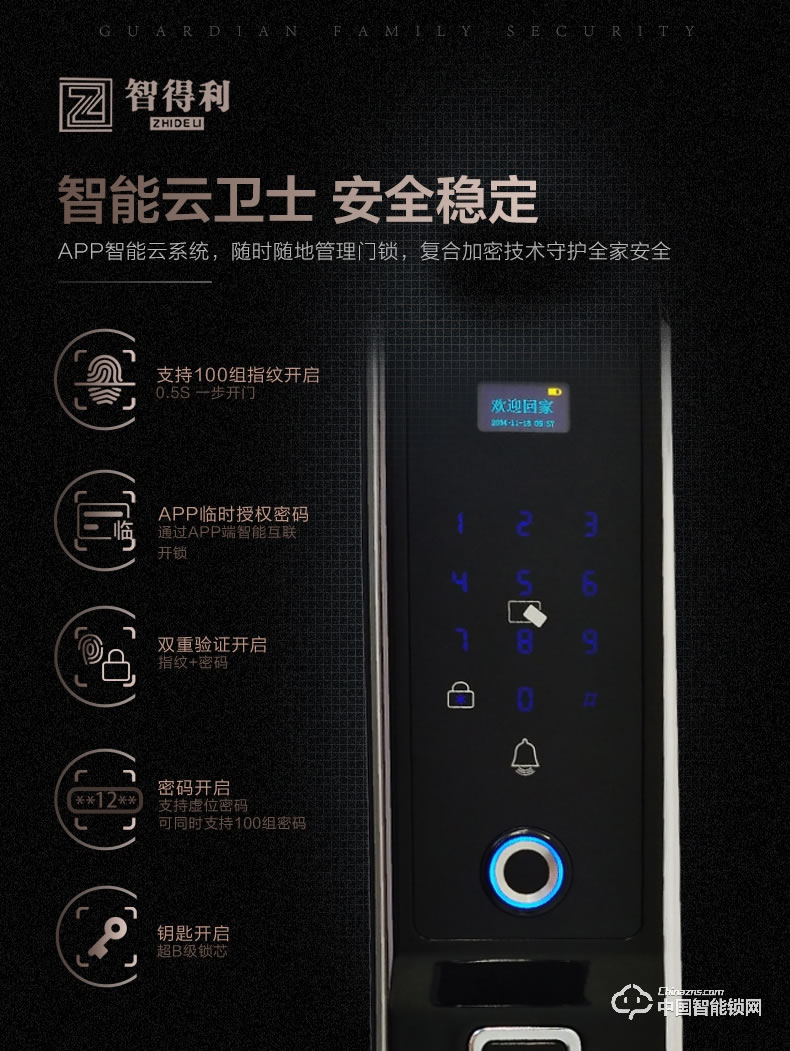 智得利智能锁 推拉式指纹密码锁A-668