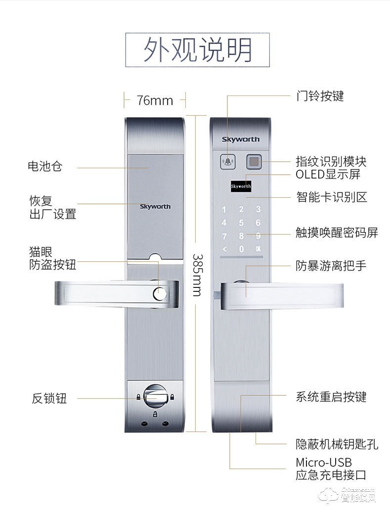 创维智能锁 s1电子指纹密码感应锁