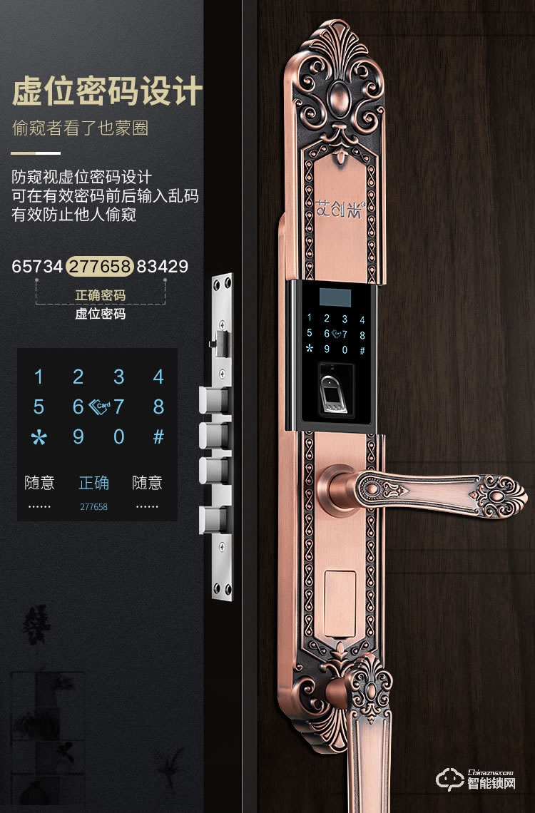 艾创米智能锁 D1欧式古典家用防盗门密码锁