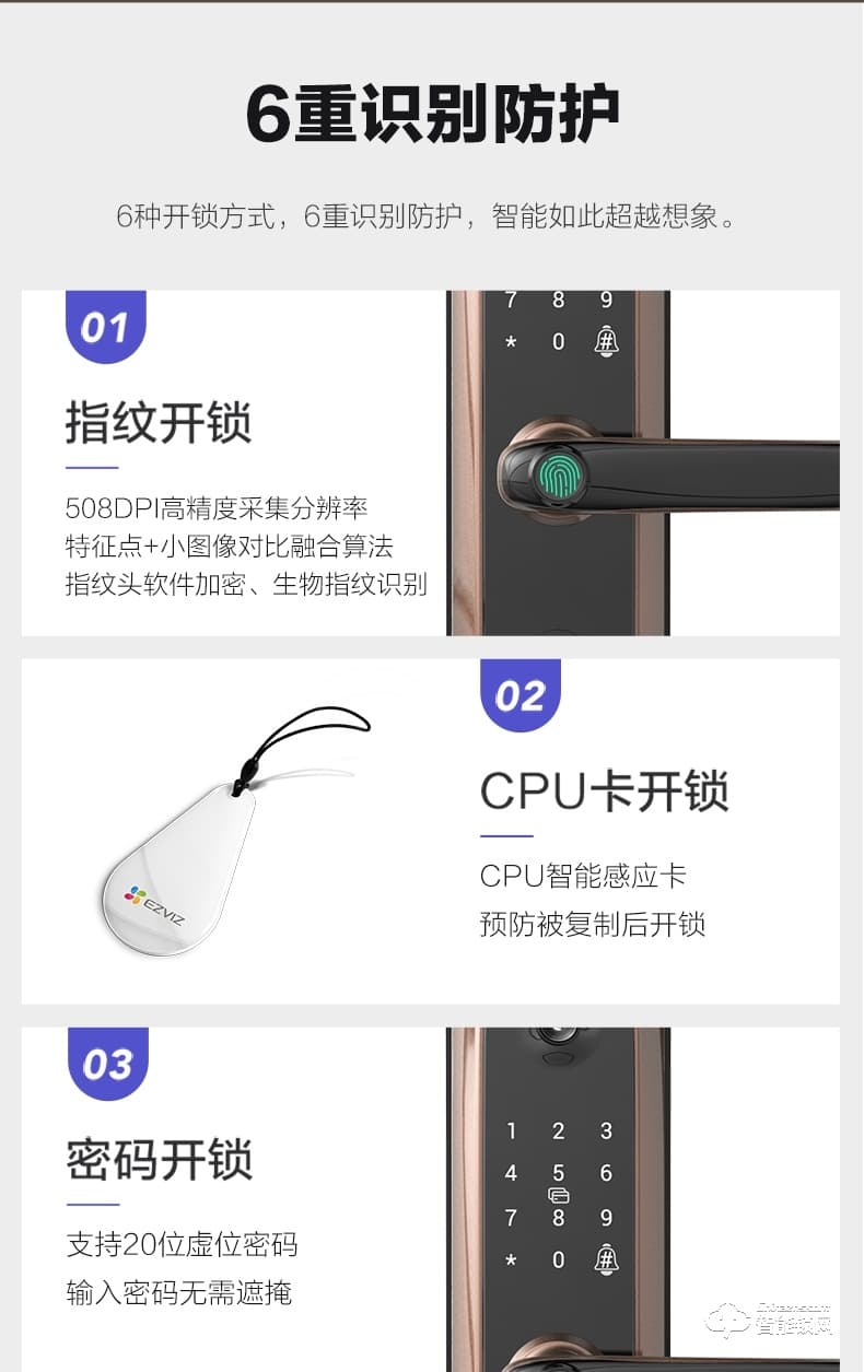萤石智能锁 DL20VS一握开指纹电子密码锁
