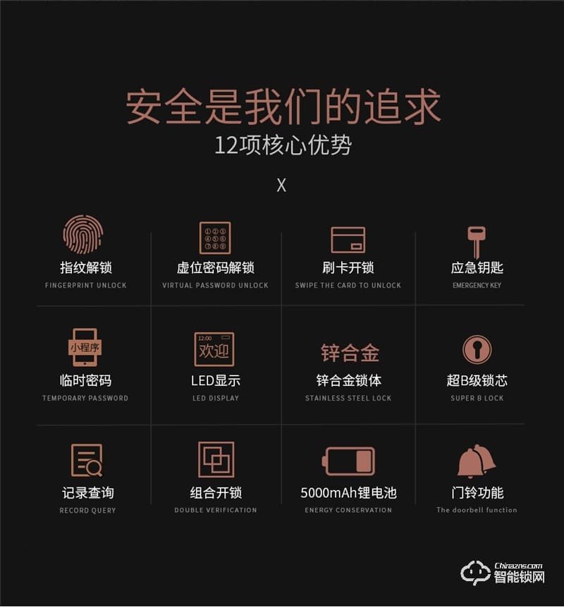 佐凯智能锁 K6全自动家用智能锁密码锁