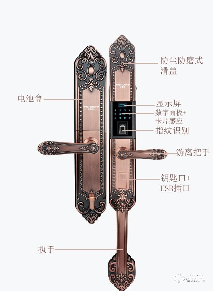 沃德浮智能锁 V08全自动别墅入户大门指纹锁