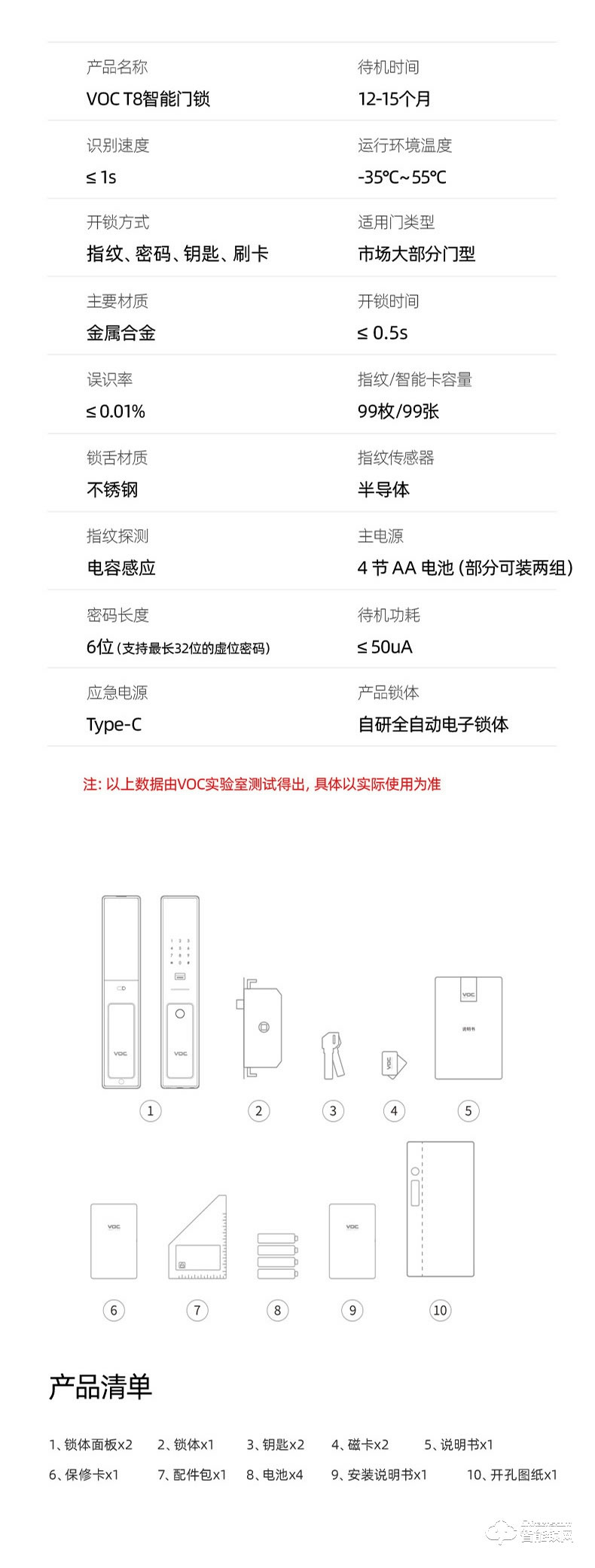 VOC智能锁 T8推拉式家用防盗门智能锁