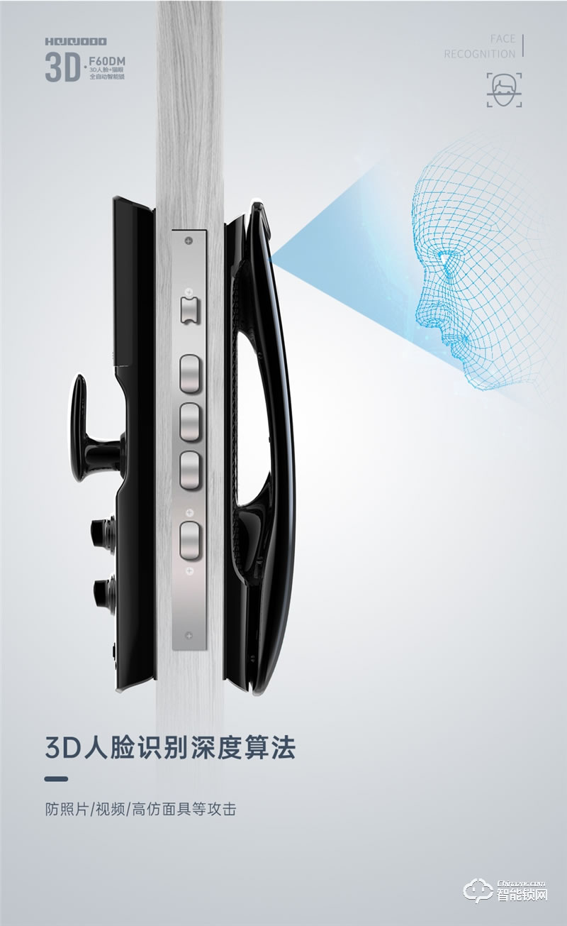 皇家金盾人脸锁 F60DM全自动3D人脸识别电子猫眼智能锁