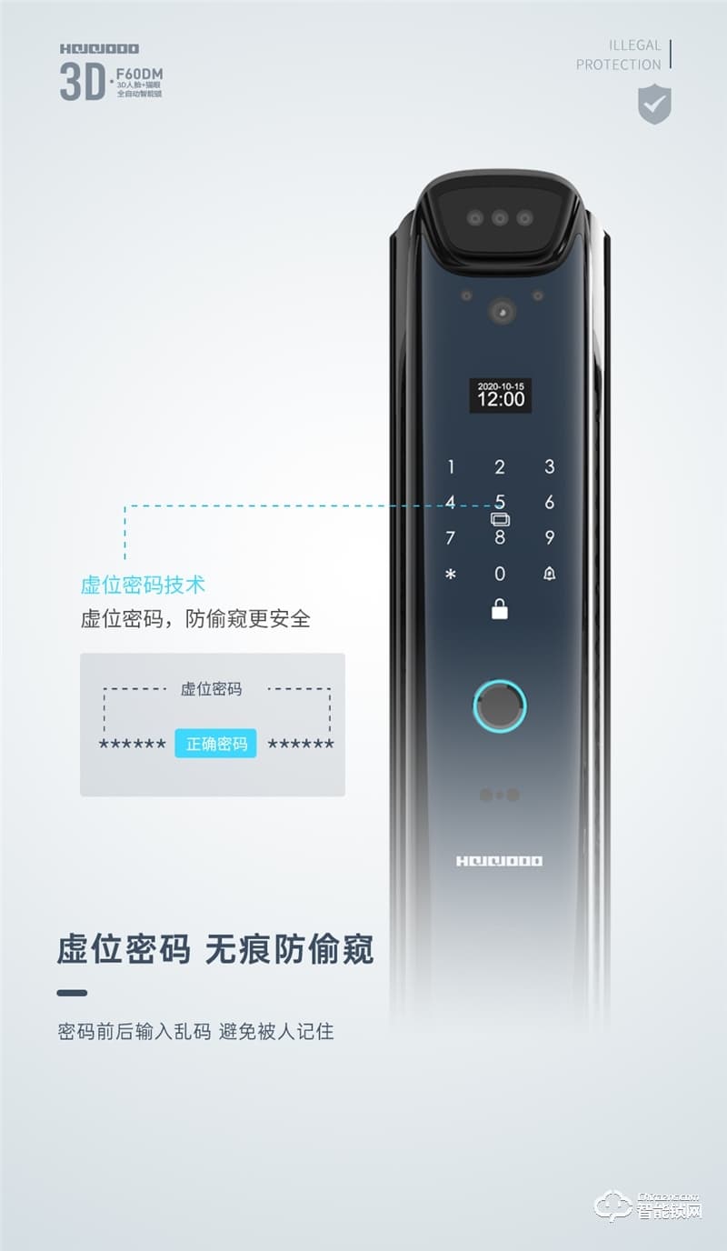 皇家金盾人脸锁 F60DM全自动3D人脸识别电子猫眼智能锁