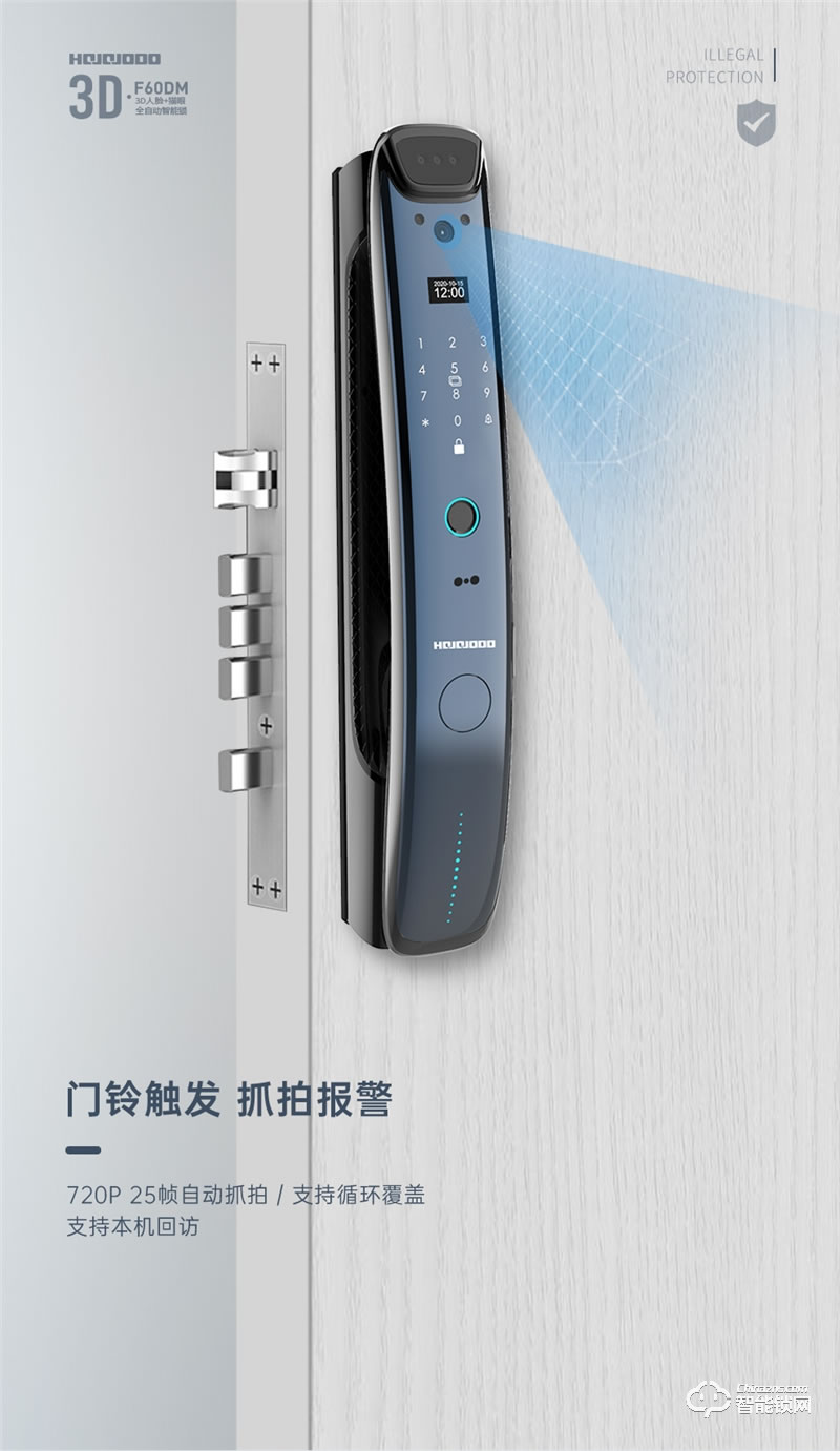 皇家金盾人脸锁 F60DM全自动3D人脸识别电子猫眼智能锁