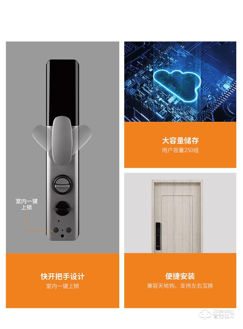 必达智能锁F2 45°指纹识别 开锁更舒适 操作更便捷