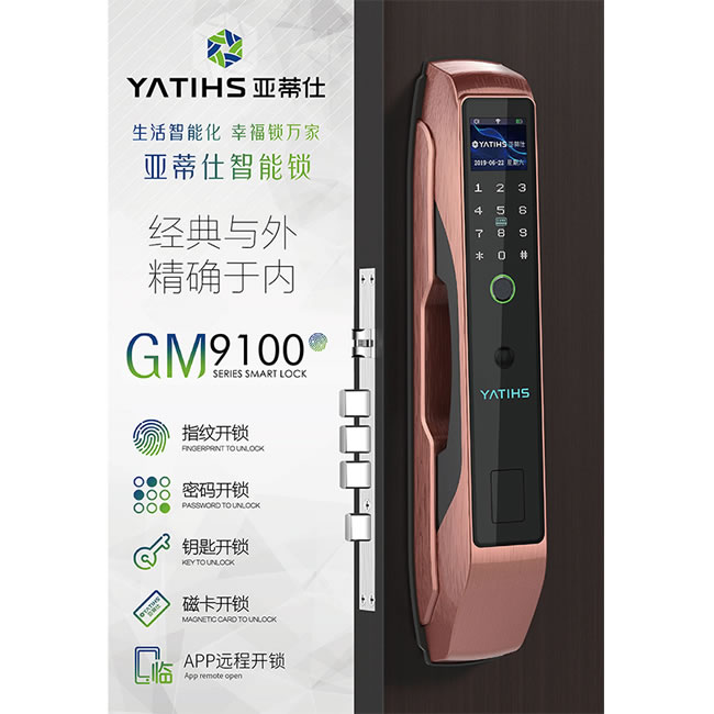 亚蒂仕智能锁 GM9100家用防盗门猫眼电子门锁